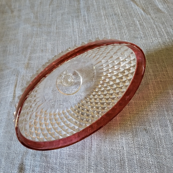 🎄Vintage Indiana Glass Butter Dish, 60s Ruby Flash/Cranberry glass diamondpoint - Picture 10 of 16